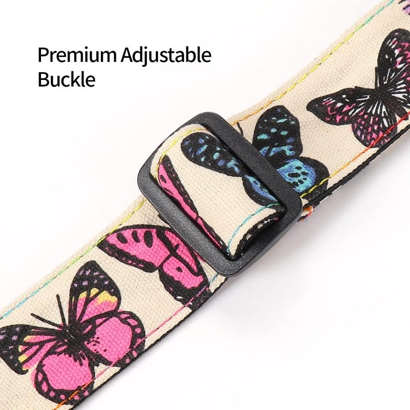 EYESHOT Ukulele Strap No Drill, Adjustable Double J Hook Clip on Uke Shoulder Strap, Hawaiian Butterfly Printing Hands Free Ukelele Strap, Easy to Use and Fit Most Standard Uke Sizes - Image 5